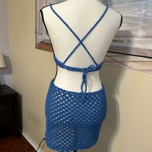 Blue Crochet Halter Dress
